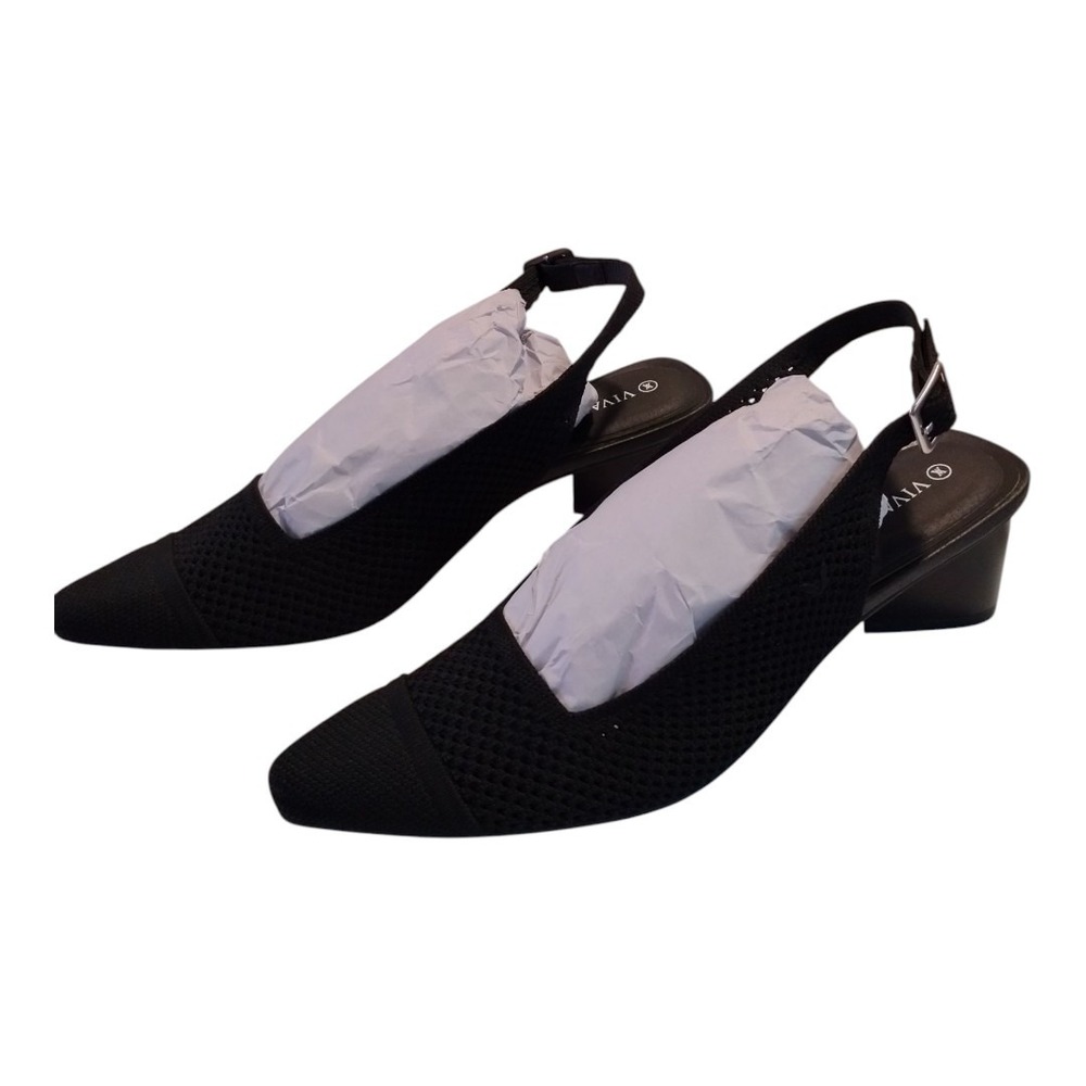 Black Slingback Low Heel Pumps - Women